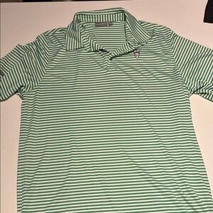 Ashworth Green and White Striped Golf Shirt